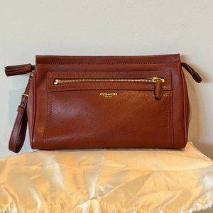 Coach Legacy Cognac Leather Clutch Purse with Tassel & Detachable Wrist Strap